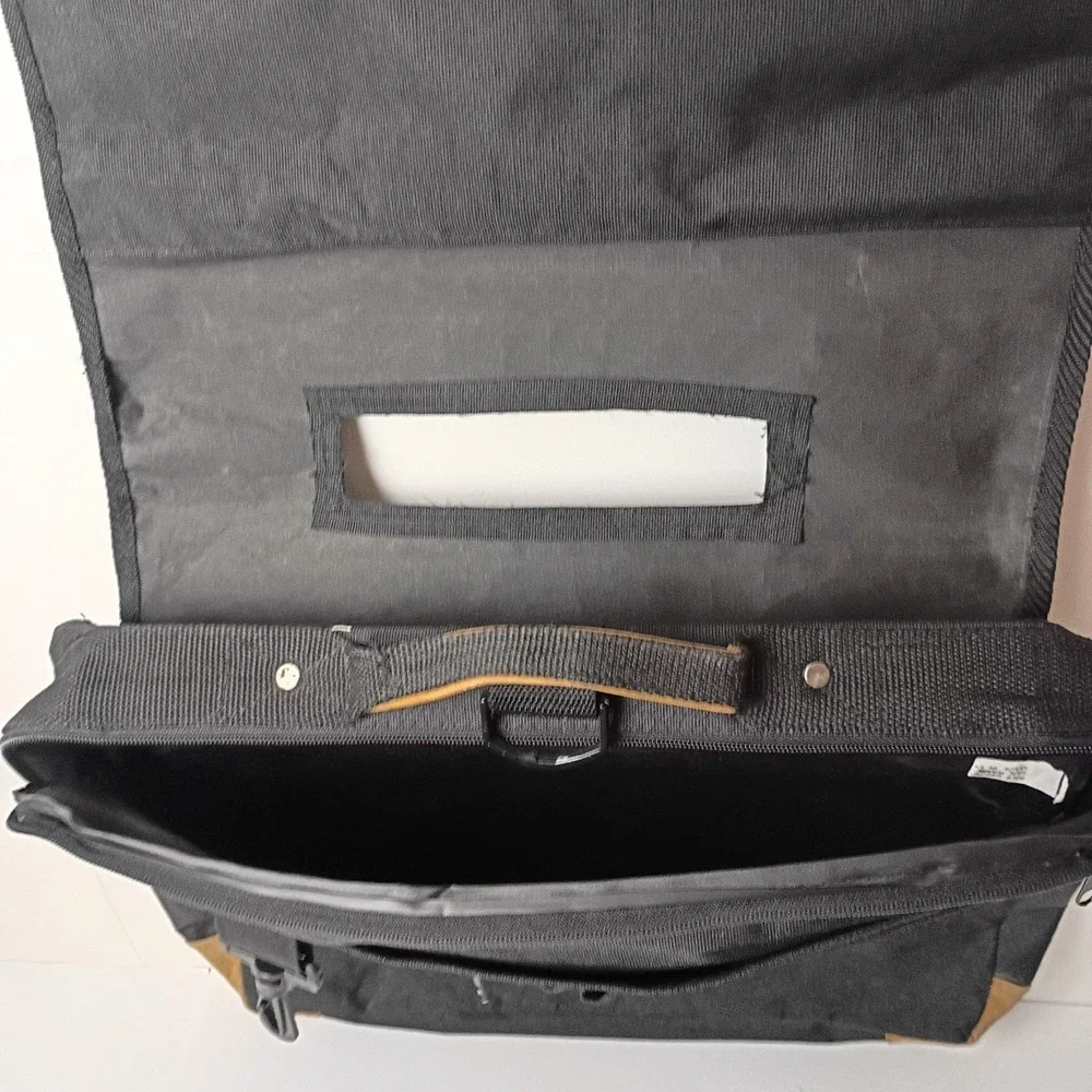 Black Brown Canvas Messenger Bag for 15 in Laptop, Inner Pockets - No Strap